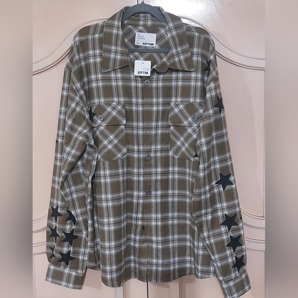 EPTM Brown Plaid Shirt with Black Star Accents